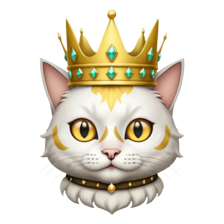 A wizard king cat that is mostly white with big black spots and yellow eyes sticker