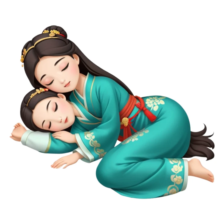 Beautiful girl in Hanfu lying on the ground sleeping sticker