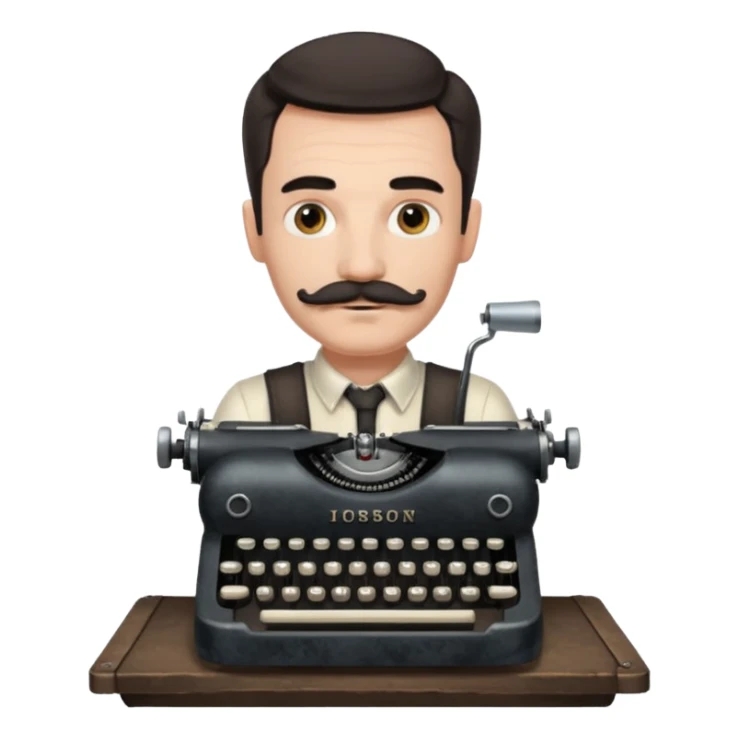 moustache man with vintage typewriter sticker