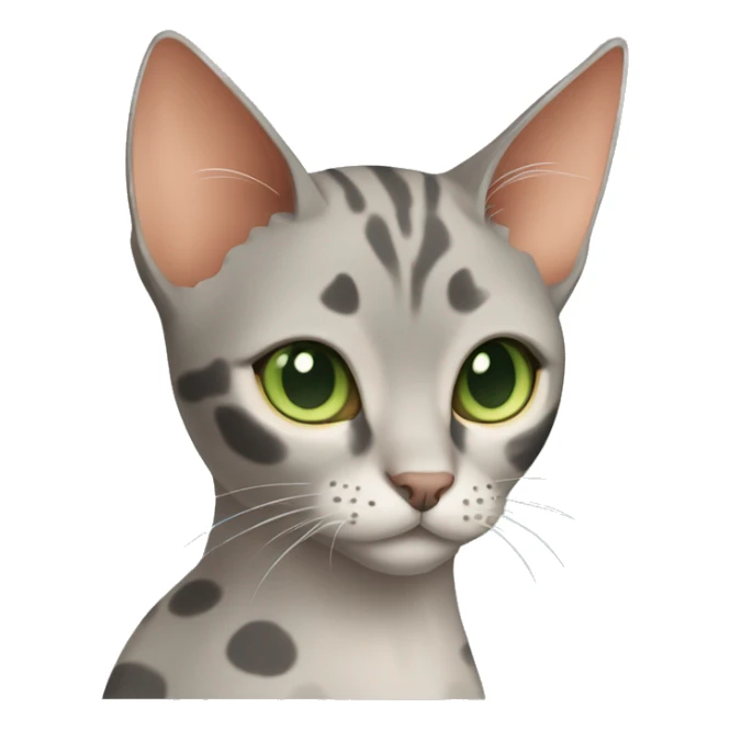 Short-haired oriental cat ,full body , grey coat with small spots , green eyes , terracotta nuzzle sticker