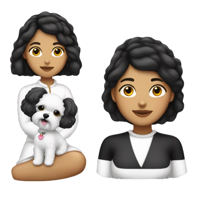 mujer con peinado largo negro n con perro bichon blanco sticker