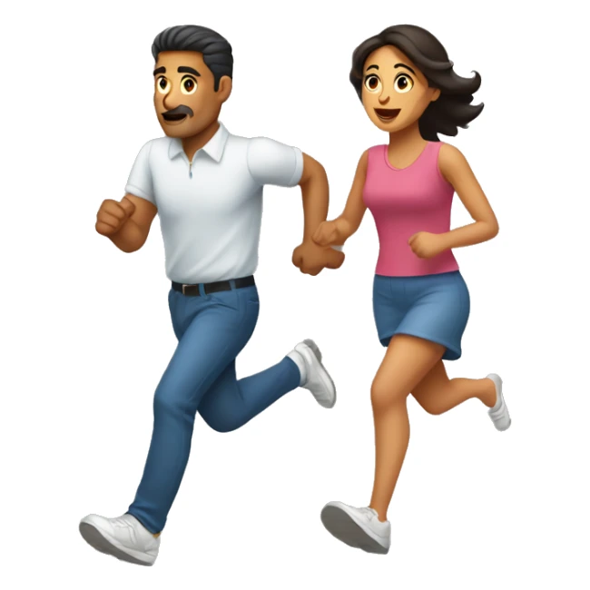hispanic wife and husband running to the right sticker