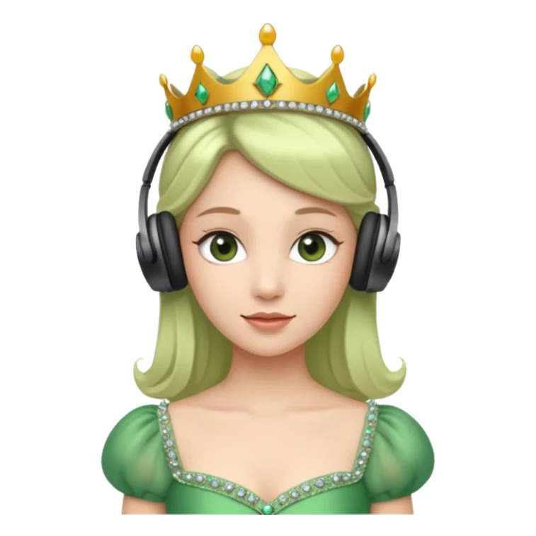 princess with headphones tiara and green dress sticker