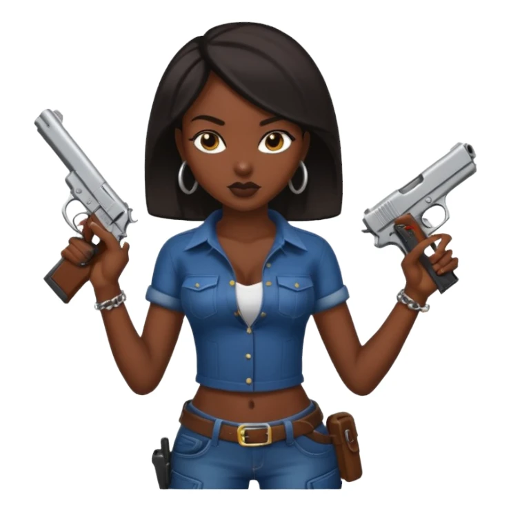 A sexy black female gang member with a gun sticker