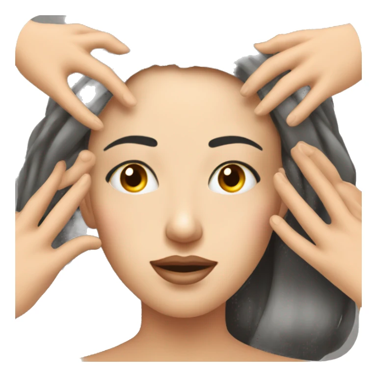 woman with open eyes gets a head massage from two hands sticker