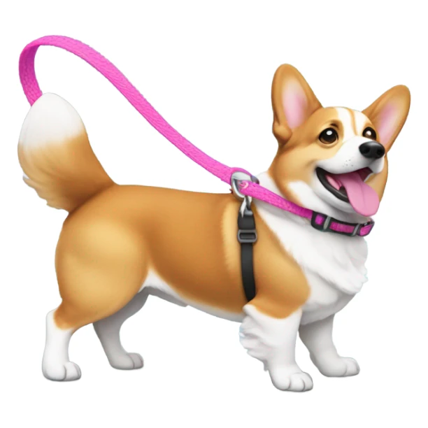 one corgi dog walking with pink leash right side sticker