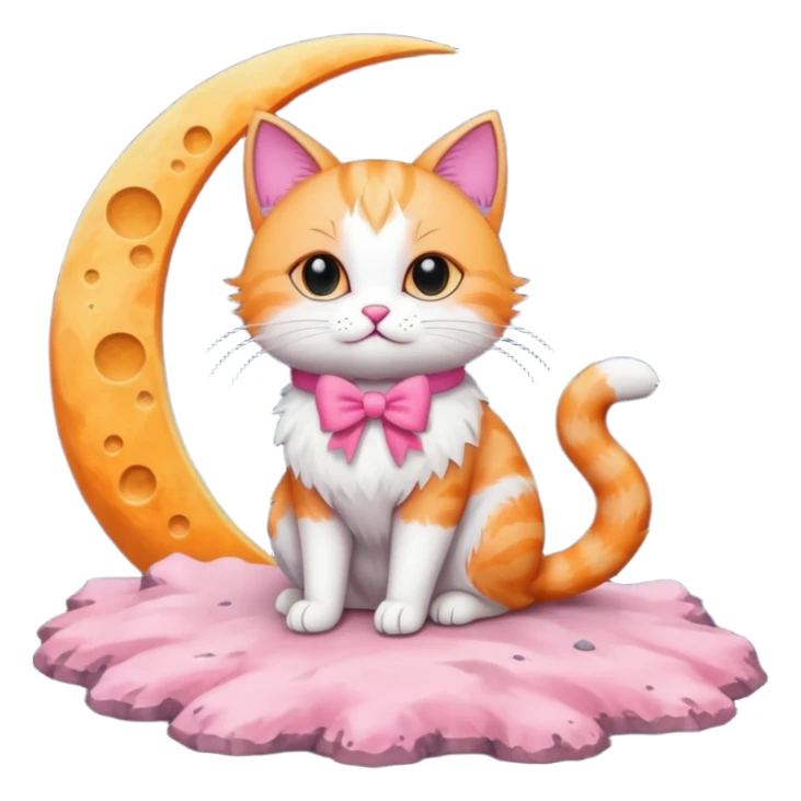 cat with pink bow sitting on the moon sticker
