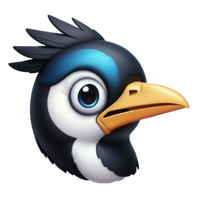 Cinematic Comical Magpie Portrait Emoji, Head tilted dramatically with an exaggeratedly shocked expression, featuring a vibrant, glossy form with wide, comically expressive eyes full of playful disbelief and a subtly animated beak, Simplified yet hilariously expressive features, highly detailed, glowing with a slightly sassy urban glow, high shine, dramatic yet playful, stylized with an air of cheeky mischief, soft glowing outline, capturing the essence of a meme-worthy magpie that looks ready to side-eye its way into viral fame! sticker