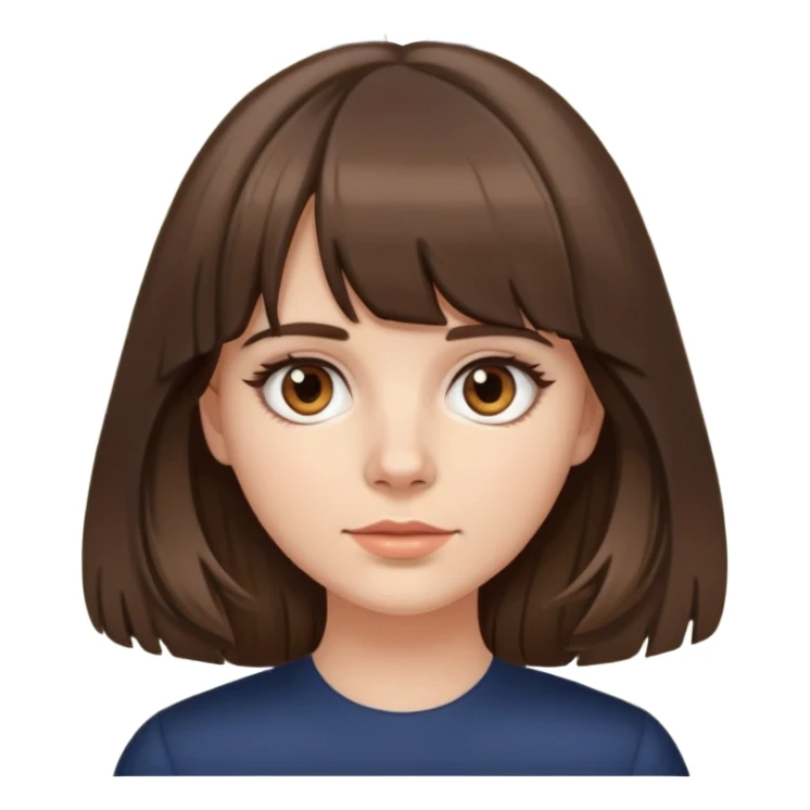 White girl with medium length brown hair, curtain bangs, and brown eyes sticker