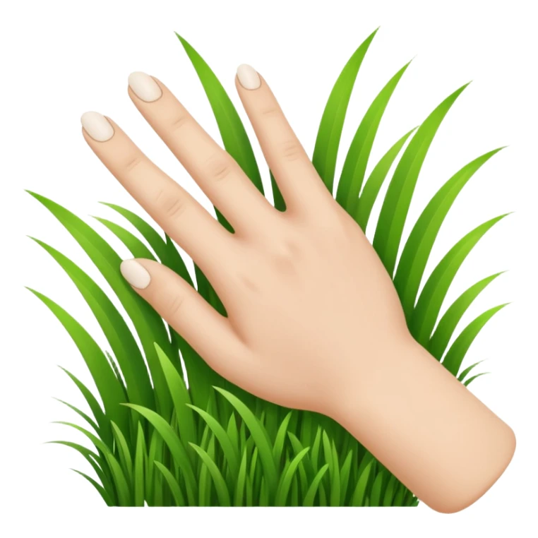 a white hand touching blades of green grass sticker