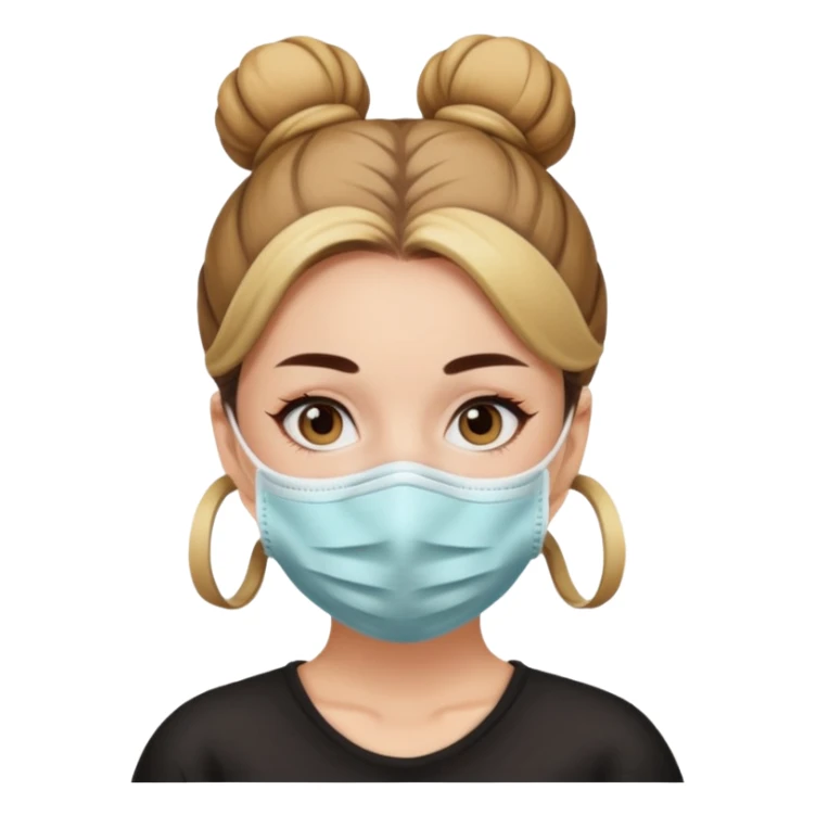 bun haired woman with covid mask sticker