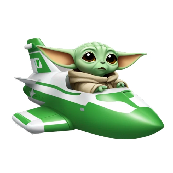 Baby yoda in a jet full of cows sticker