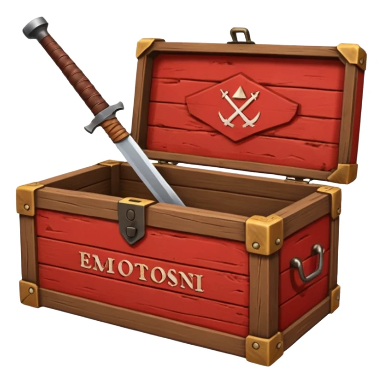 generate a very realistic wooden box with a red weapon inscription sticker