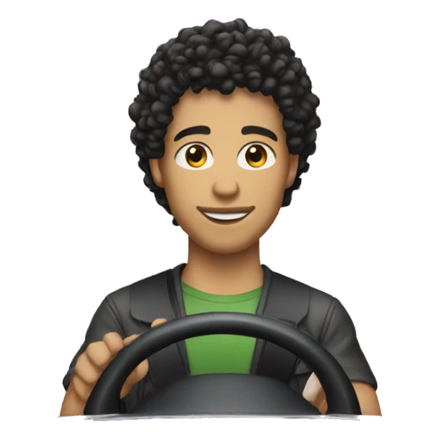 Light skin male with Black curly hair driving a car sticker