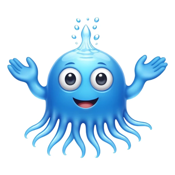 a happy blob of water creature with googly eyes and long water hands sticker