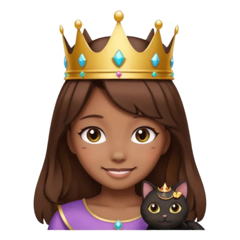  black cat kawaii brown hair girl with crown sticker