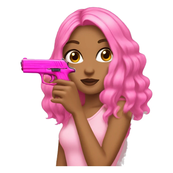 Tan Girl hand pink nails holding pink gun sticker