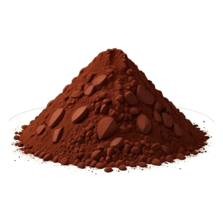 cocoa powder pile, fine, rich dark brown, matte velvety surface, smooth and airy, softly contoured, no spoon or tin, just the powder, soft lighting, emoji scale sticker