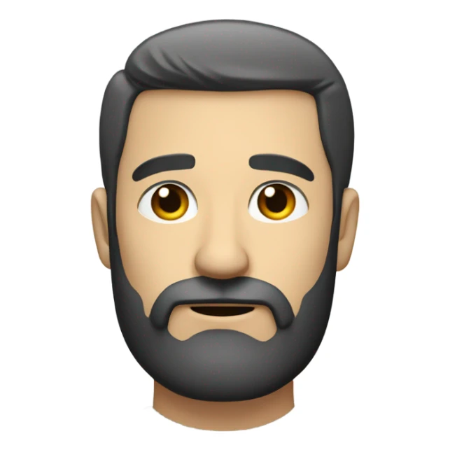 white man, dark hair, beard, head and shoulders, pondering sticker