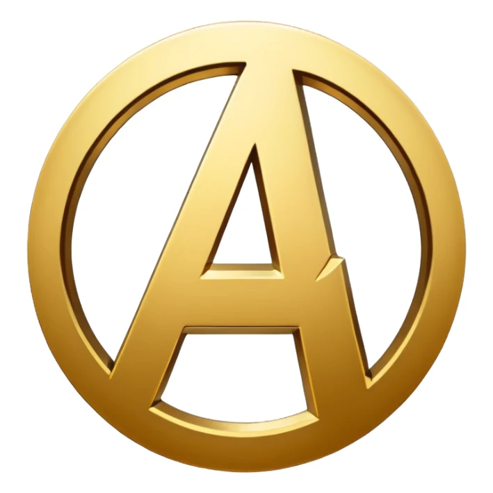 avengers logo gold color with transparent background, the inner circle area should be empty, leaving just the letter solid and the inner outline as well sticker