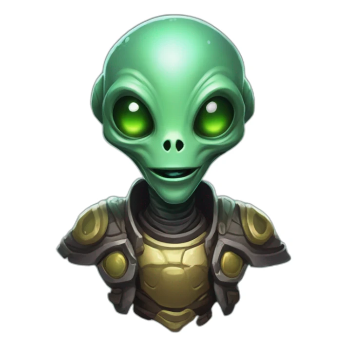 alien with a happy face futuristic roguelike rpg style inspired by hearthstone sticker
