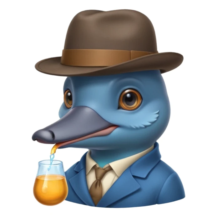 cute blue platypus with a detective hat and monocle on his eye, no  hands, looks like a platypus but blue sticker