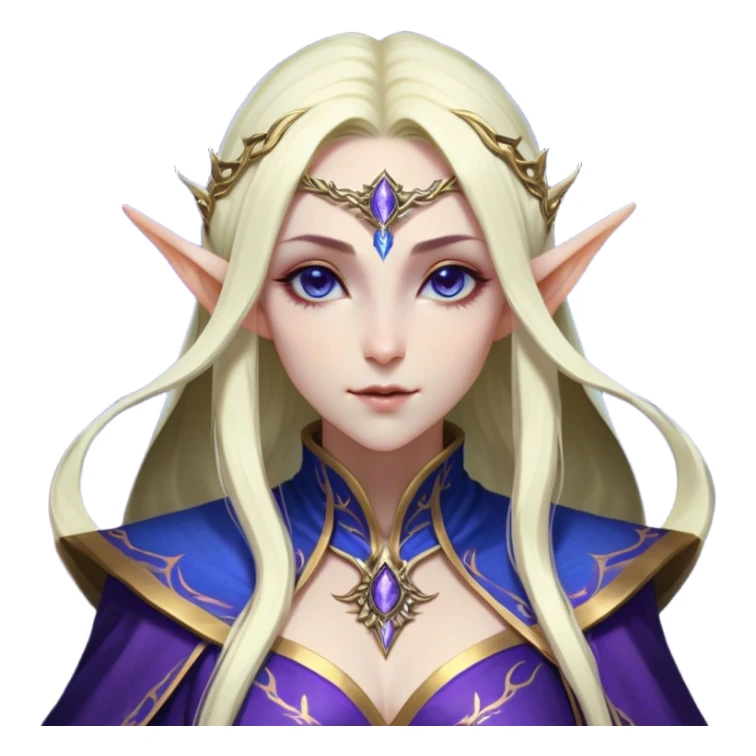 Cinematic Realistic WoW Elf Mage Portrait, head tilted epicly and inquisitively, showcasing a commanding presence and graceful arcane power. Her luminous, porcelain-like skin and delicate features, framed by an intricately detailed robe in deep blues and purples with golden accents, are rendered with lifelike clarity and dramatic, mystical lighting, high shine, epic and awe-inspiring, embodying the timeless magic of an elven mage poised to reshape destiny. sticker