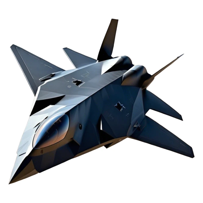 F-117 Nighthawk - Lockheed Martin (Stealth Grey) A futuristic stealth attack aircraft with a distinct faceted, angular design in a stealthy matte grey. Its sharp, jagged edges and unconventional, almost alien-like shape make it look like a shadow cutting through the night sky. The surface should appear non-reflective with subtle panel lines. sticker