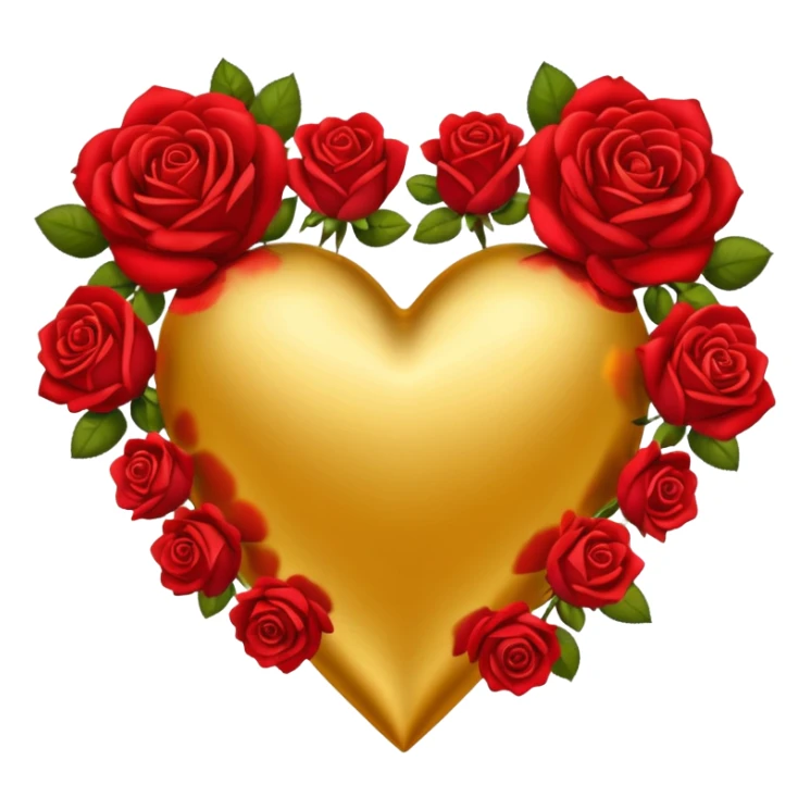 a golden heart sprinkled with red roses sticker