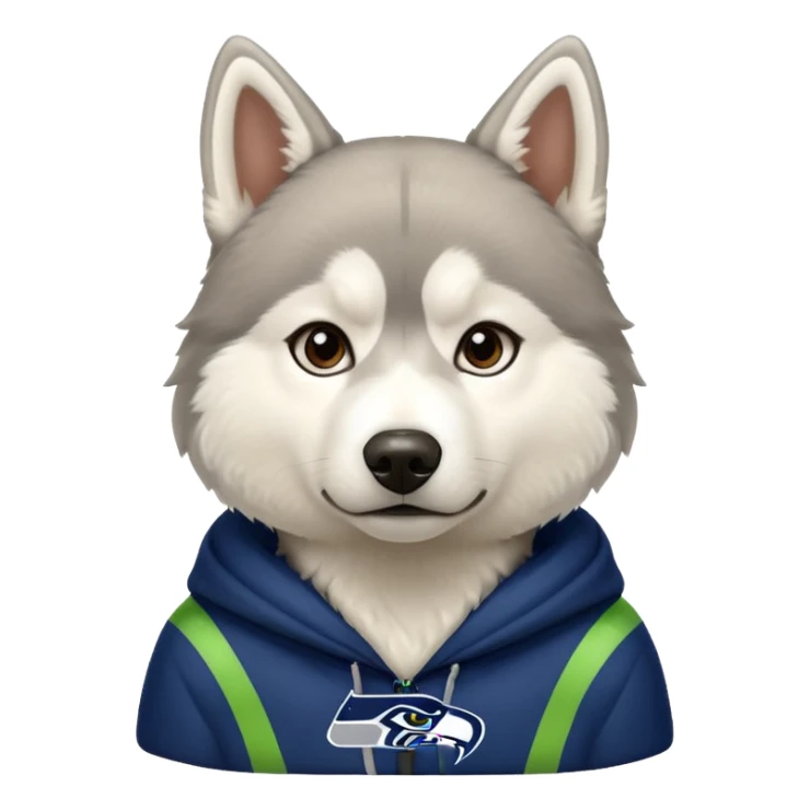 White  brown husky with Seattle Seahawks gear sticker