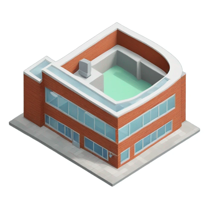 isometric, modern, curved red brick, medical centre sticker