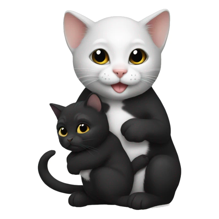 full black kitty holding a white little hamster  sticker