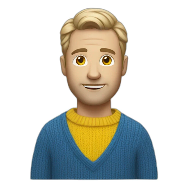White Man Designer in blue and yellow sweater sticker