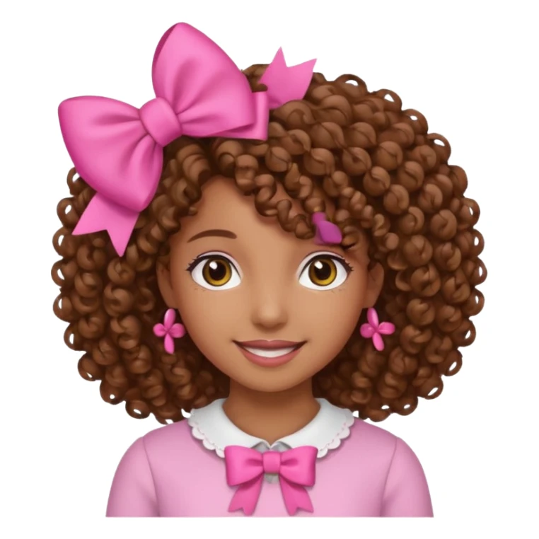 Uma menina morena cacheada com laço rosa no cabelo sticker