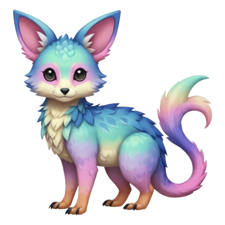 Feral Rare realistic edgy pretty beautiful handsome gorgeous pastel-gradient aesthetic colorful vibrant Vernid-Trico-species-Fakemon-creature by LiLaiRa, random markings, tufted ears, full body sticker