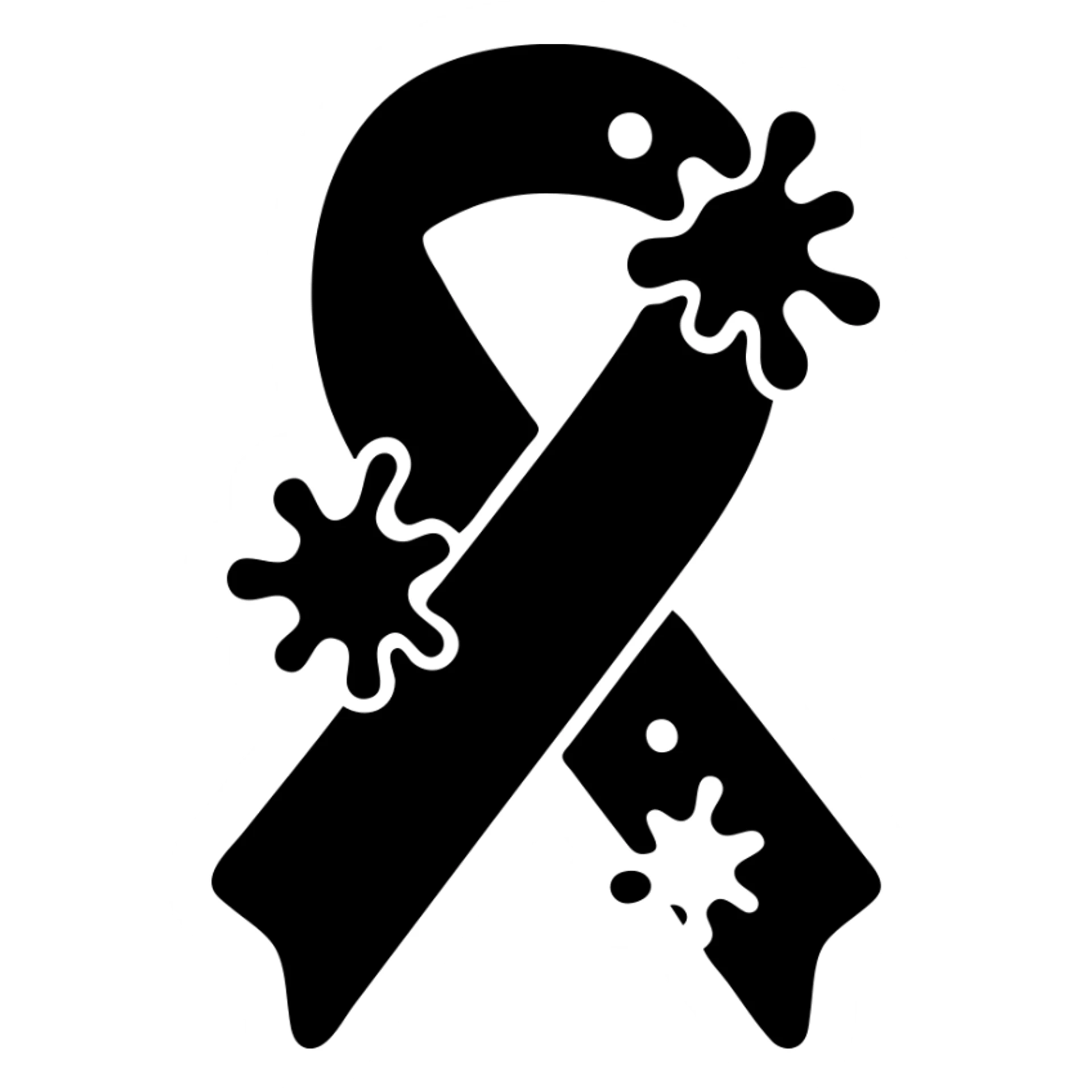solid black icon of a pink ribbon with blood splatters sticker