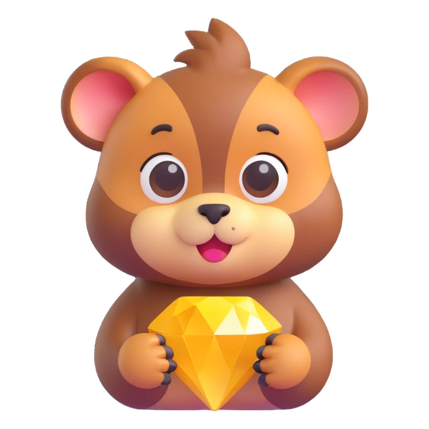 cute animal holding a diamond, 3D emoji style, friendly and smooth sticker
