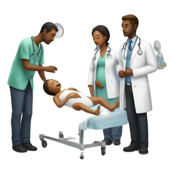 a woman gives birth and doctors stand nearby sticker