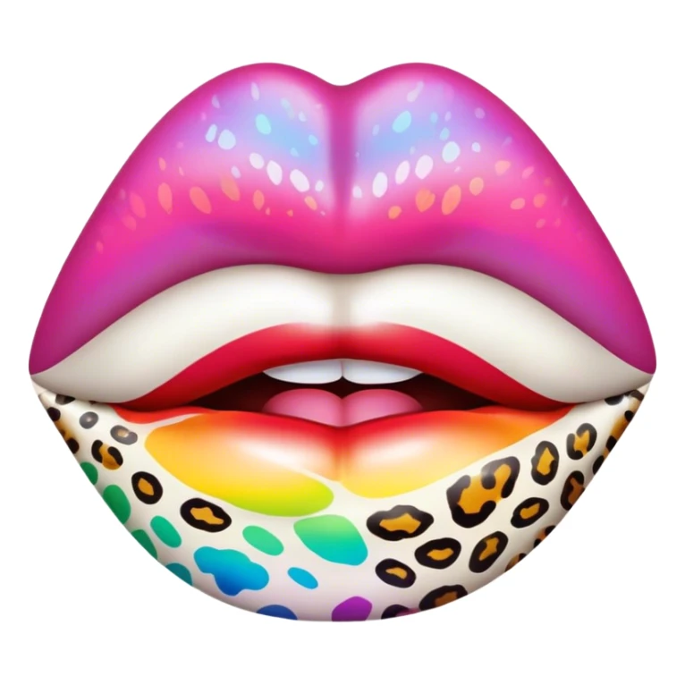 Lush kissable lips with rainbow colored leopard print sticker
