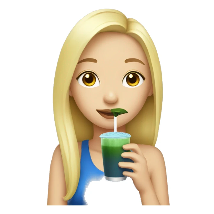 Blonde girl drinking a blue matcha sticker