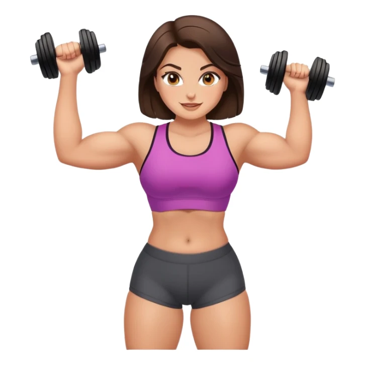 Strong gym girl, thick thighs, makeup, brunette, grey eyes, happy sticker