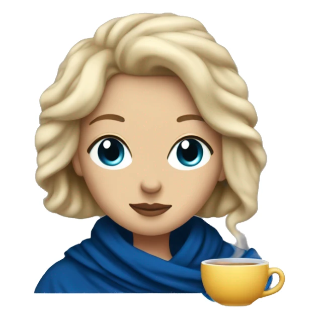 Lady with dirty blonde hair and dark blue eyes drinking tea in a blanket  sticker