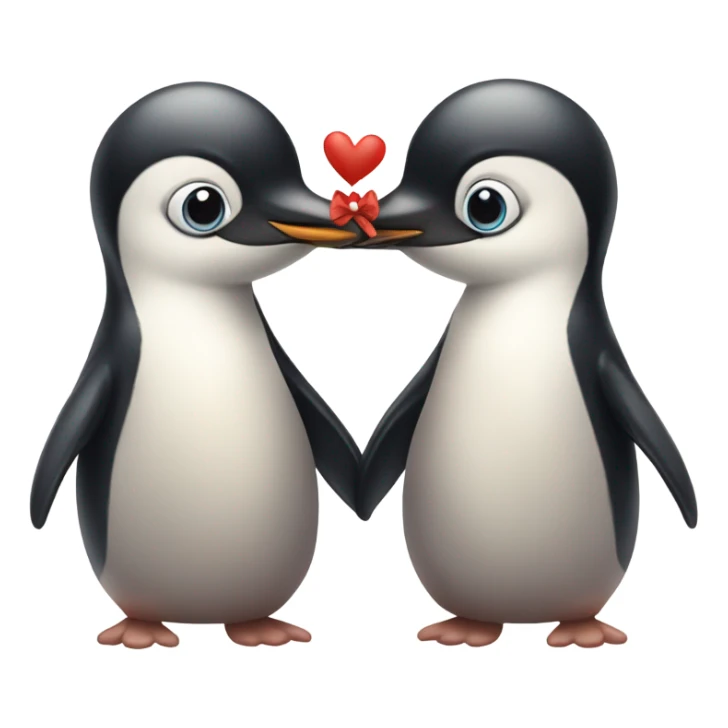 two pengiuns kissing eachother one havindg a ink bow on her head sticker