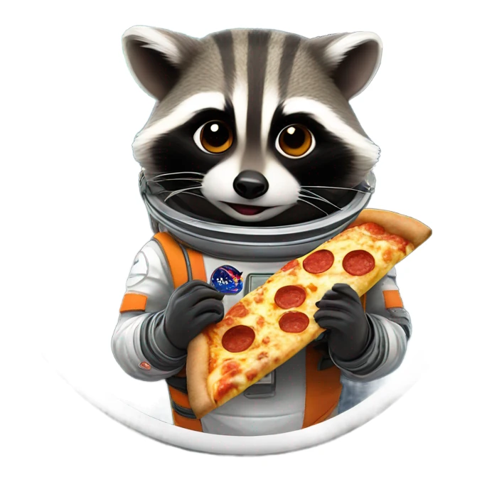 Raccoon in space suit eating pizza sticker