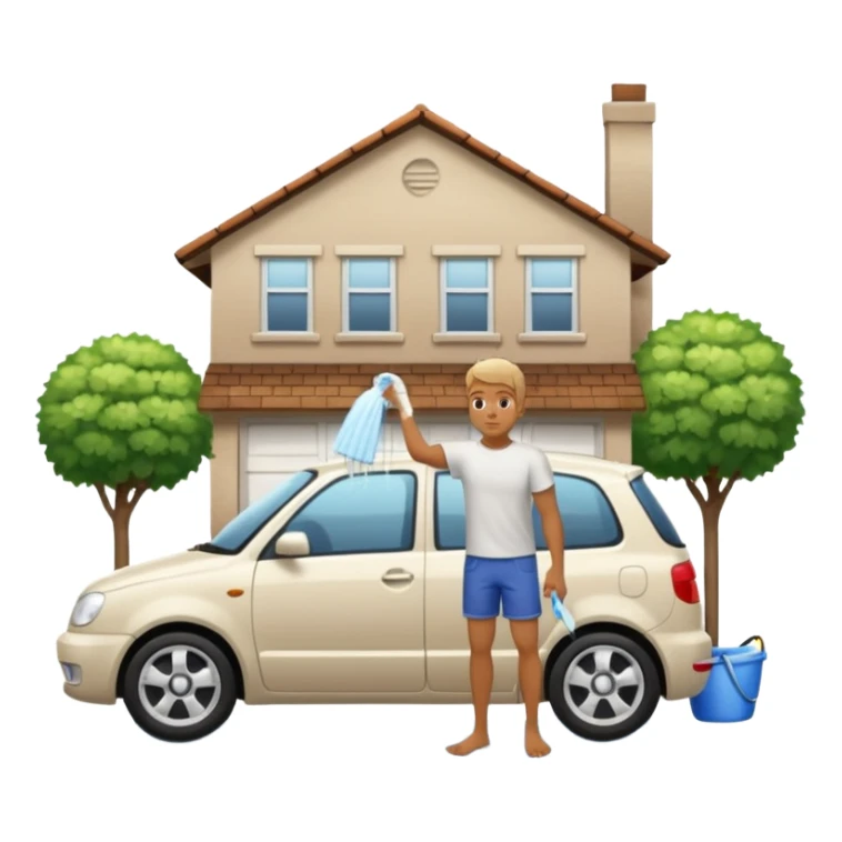 man washing a car outside his house full body sticker