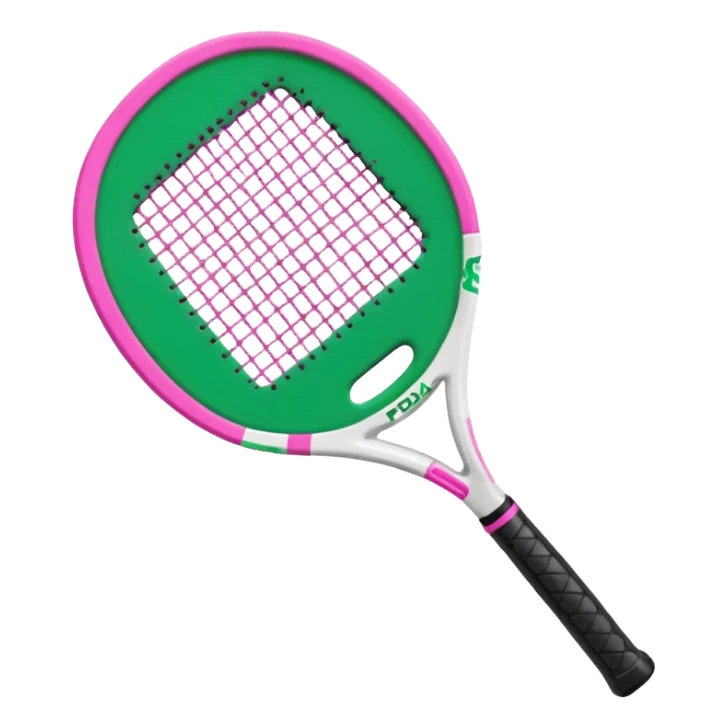 green padel racquet
with white frame
black grip
with a pink "p" in the middle
"padel in action academy" in white on top sticker