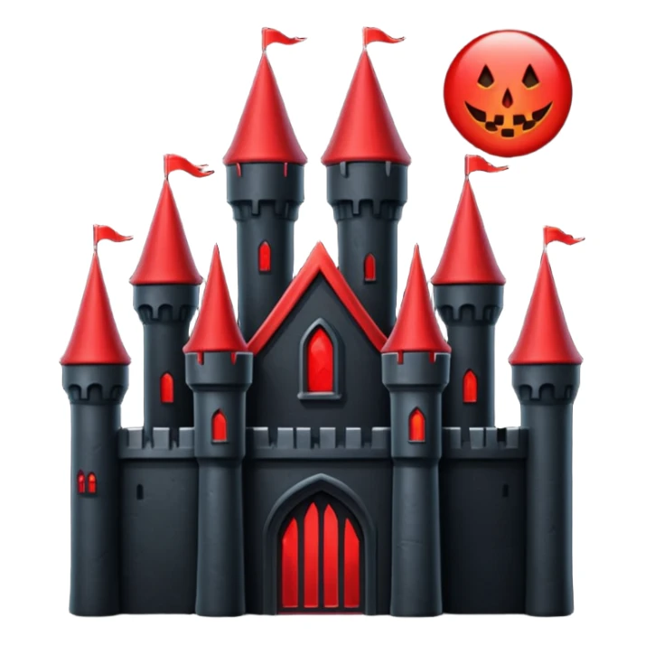iOS sticker, dark castle, black walls, red windows, minimal fantasy sticker