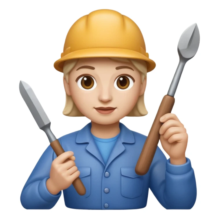 Apple Memoji-style 3D emoji of a sculptor with a small statue and chisel, smooth gradients, rounded edges, no background.during sculting sticker