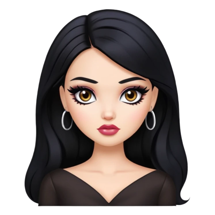 gothic style, black hair, pretty makeup, pretty bratz baddie sticker
