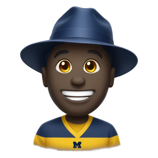 Happy emoji wearing University of Michigan hat sticker